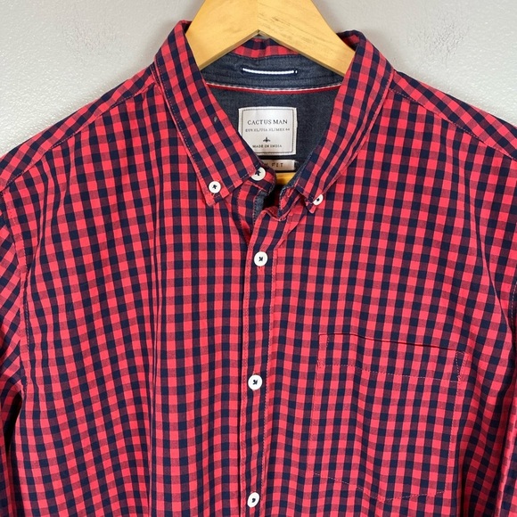 Cactus Man Slim fit checked red blue shirt XL - Picture 2 of 8